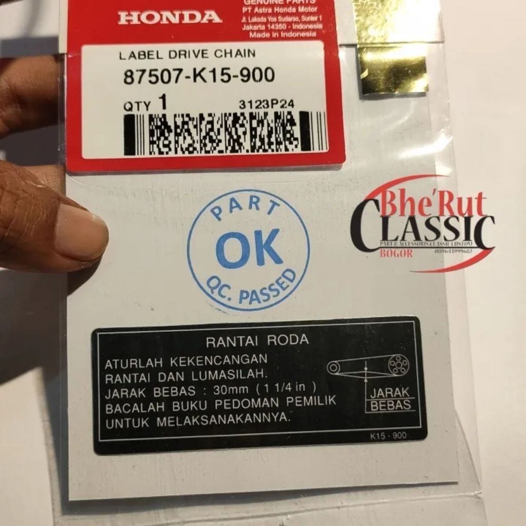 Stiker Sticker Label Drive Chain Cb150 Street Fire CBR250RR Original Ahm