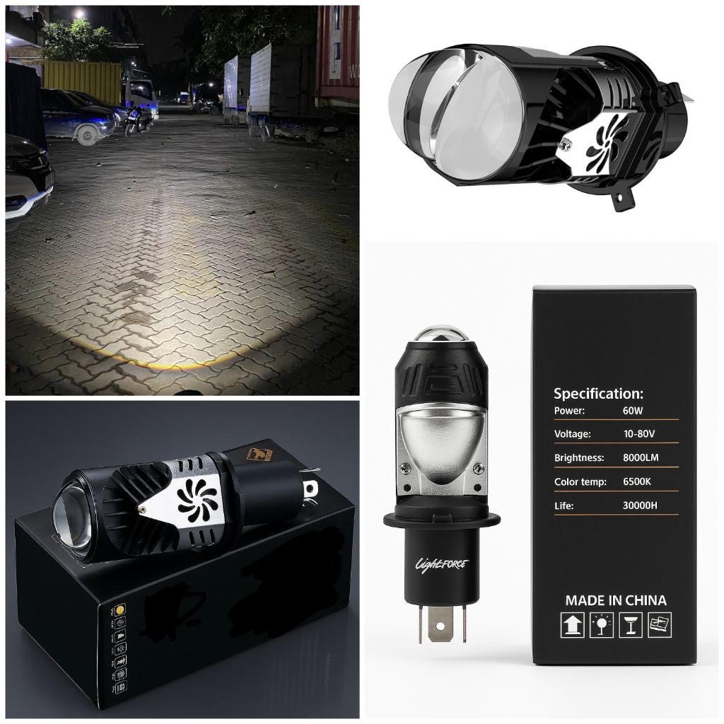 Lampu LED H4 Mini Projector LED 60 Watt Super Terang Cut Off Kipas Pendingin