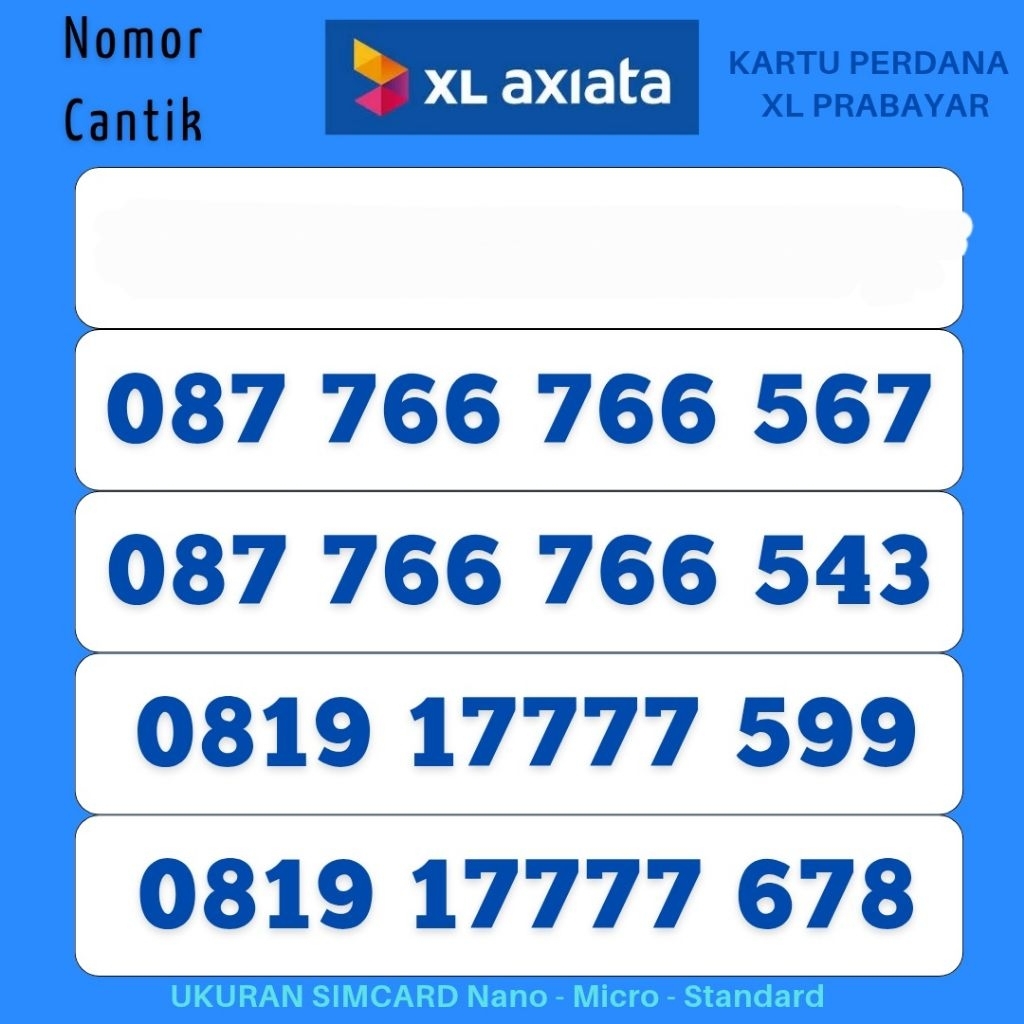 Nomor Cantik XL AXIATA 4G 5G Nomor Cantik Kartu Perdana XL AXIATA Nomer Cantik XL Nocan XL Triple Kw