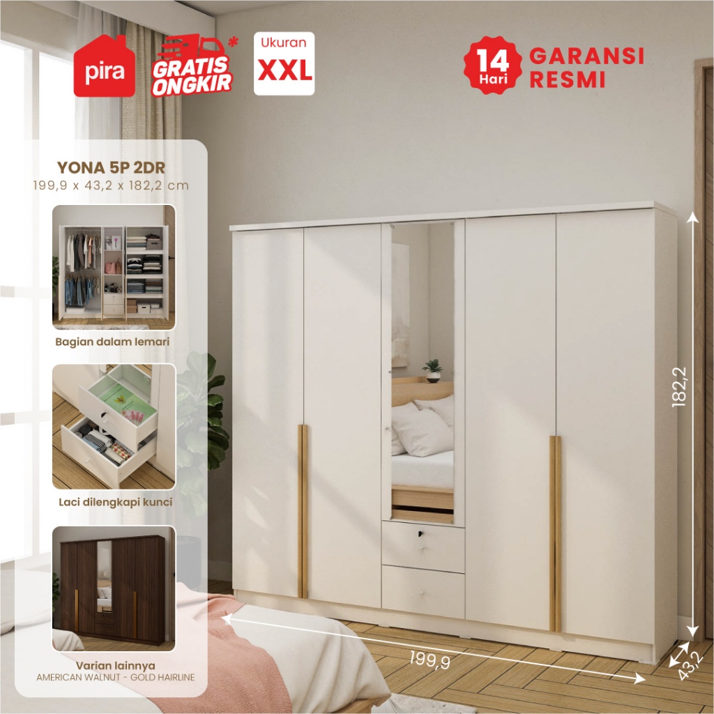 PIRA METROPOLIS -  YONA 5P 2DR Lemari Pakaian 5 Pintu dengan 2 Laci