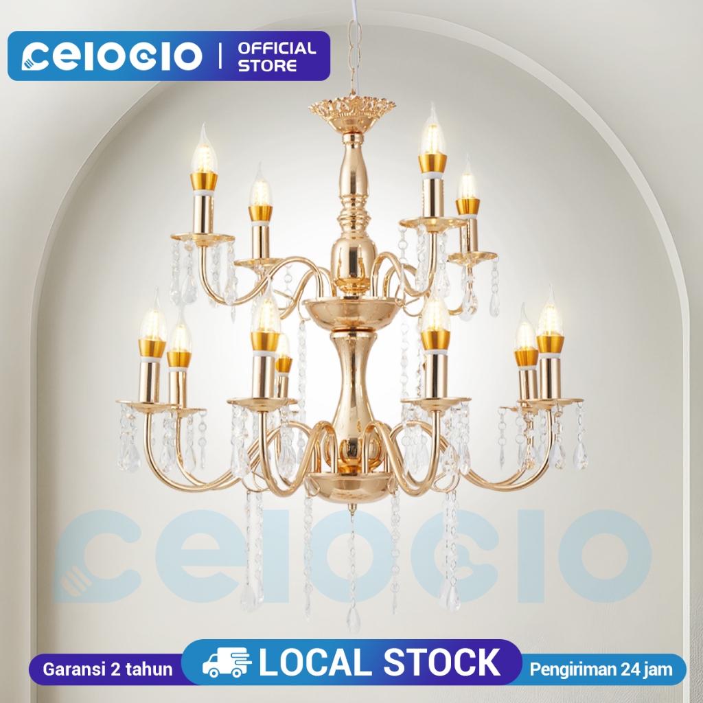 CELOGLO Retro 6/8/8+4 Lampu Gantung Ruang Tamu Lampu Dekorasi Wedding Terbaru lampu kristal gantung 