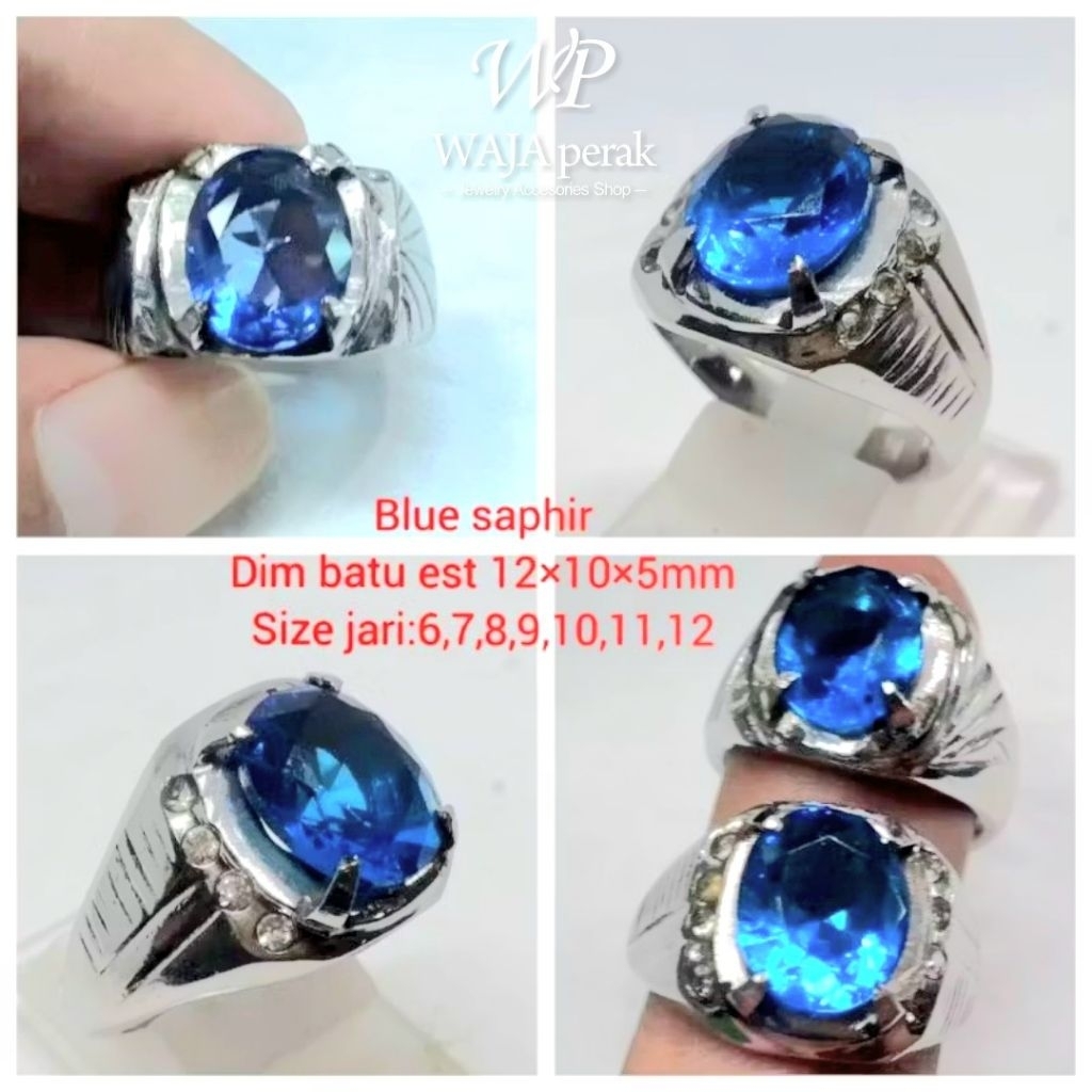 CINCIN BATU PERMATA BLUE SAFIR CRYSTAL