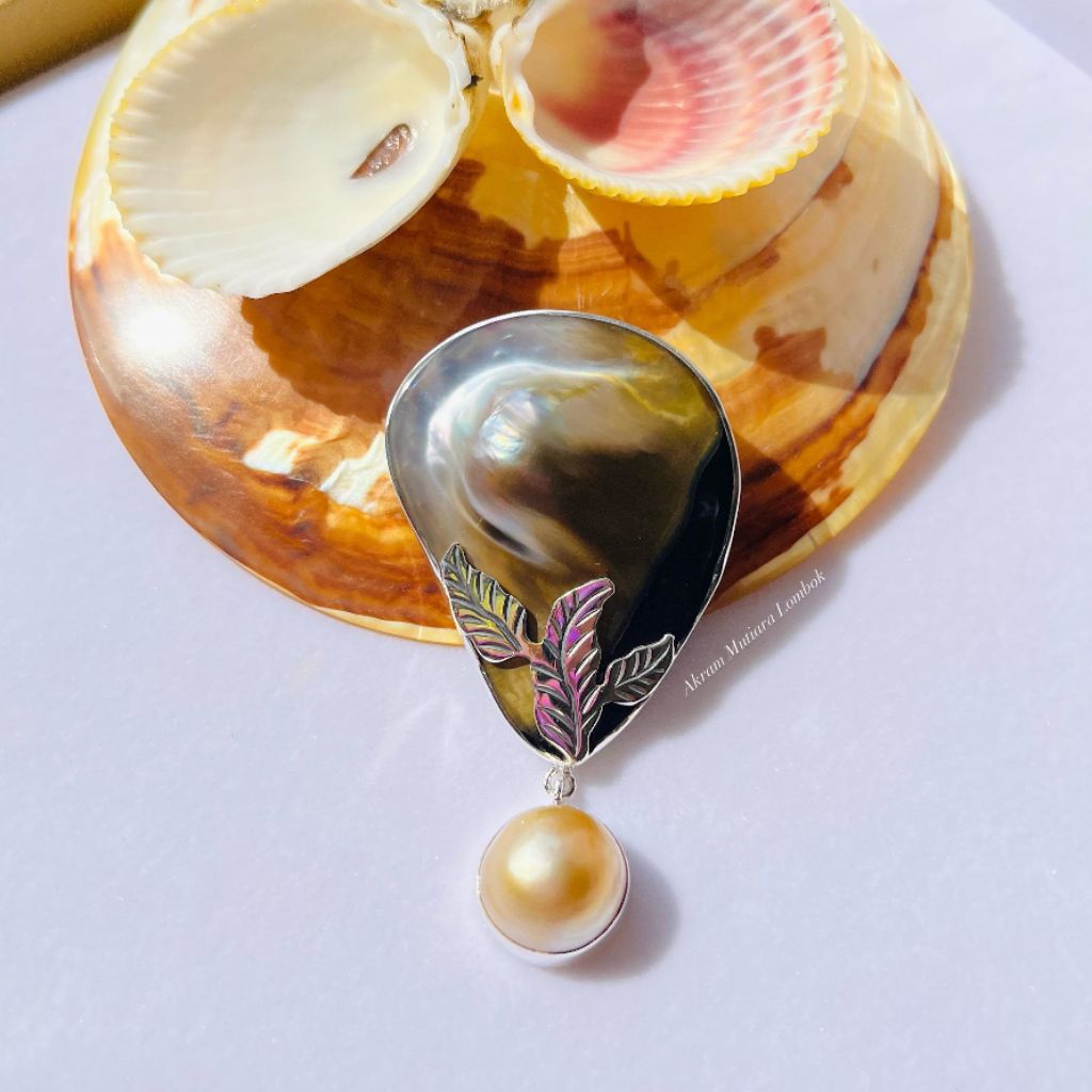 Bros perak kerang mutiara air laut Baroque/Bros mutiara laut besertifikat/Bros handmade