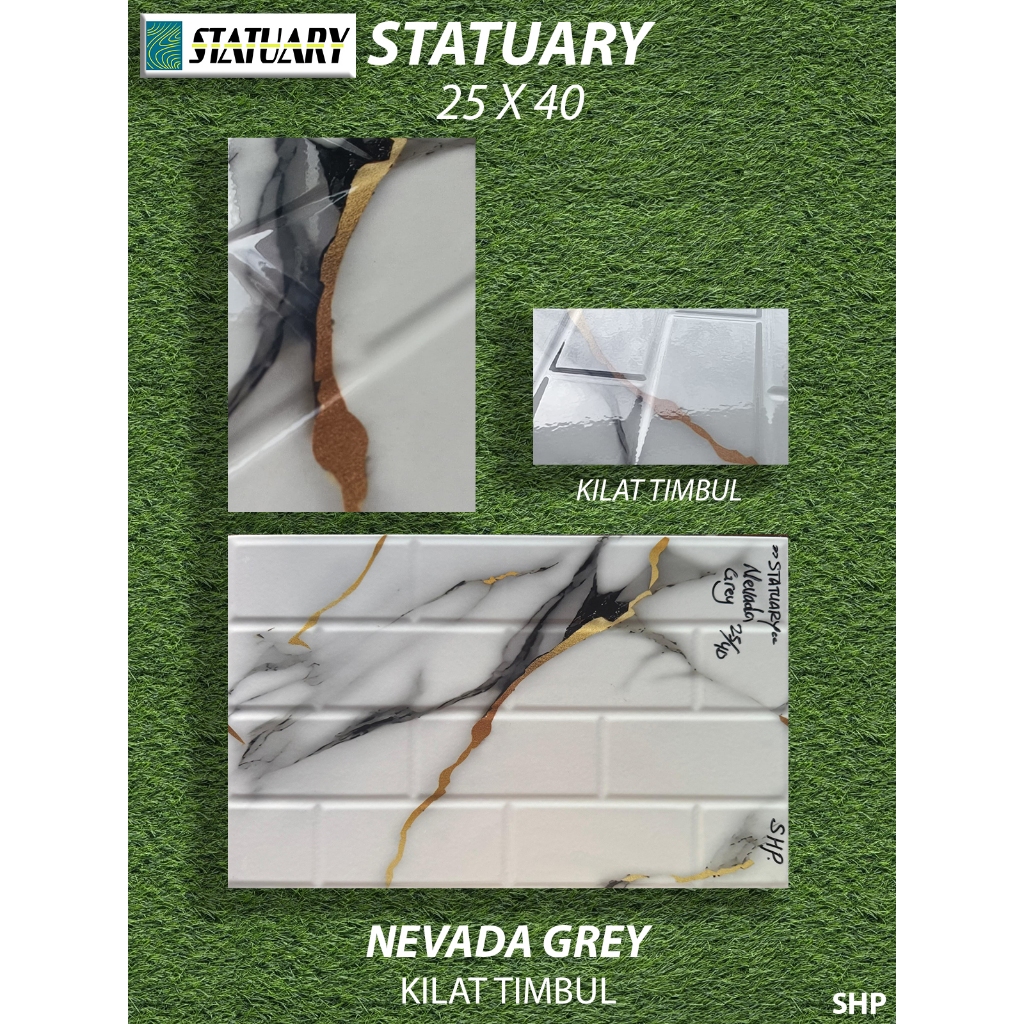 Keramik Dinding Kamar Mandi 25X40 Statuary Nevada Grey Kilat Timbul KW1 Pekanbaru Riau, Motif 3D Bat