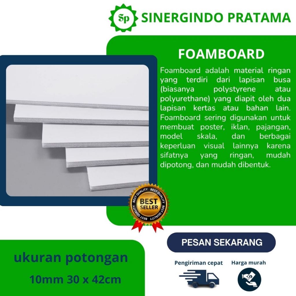 

Paper Foamboard / Foam board / Papan busa lapisan kertas / Potongan ukuran 10mm 30 x 42cm