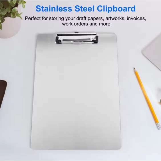 

Metal Clipboard Folder A4 Stainless Steel Clip Board Bill Storage Folder Writing File Board Menu Splint for Business