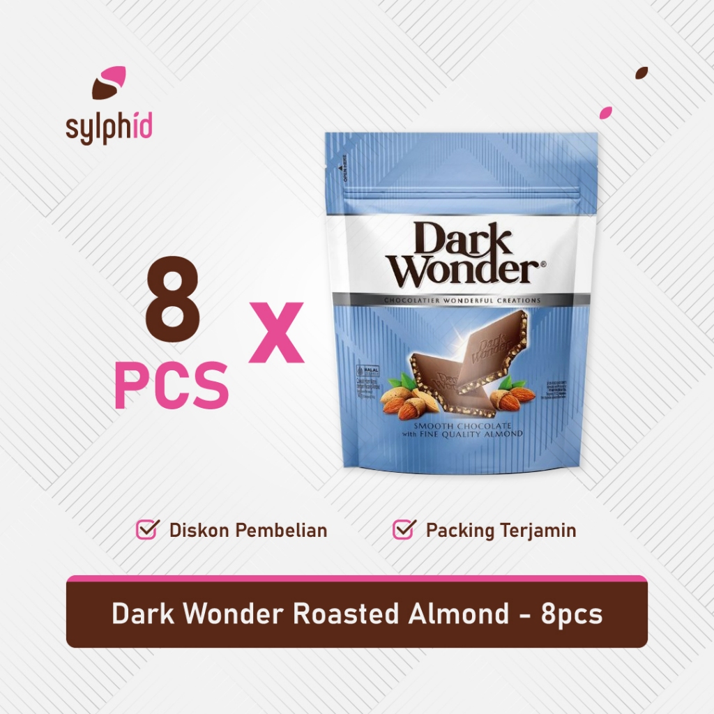 

Dark Wonder Roasted Almonds Chocolate Pouch 140 gram / Cokelat Hitam Manis Kacang Almond (8 pcs)
