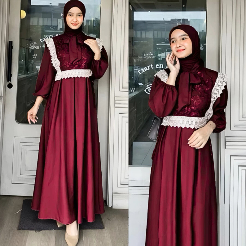Gamis Kondangan Syakila Rompi Tile Bordir Mewah Outfit Lebaran Muslimah Dress Pesta Terbaru 2025