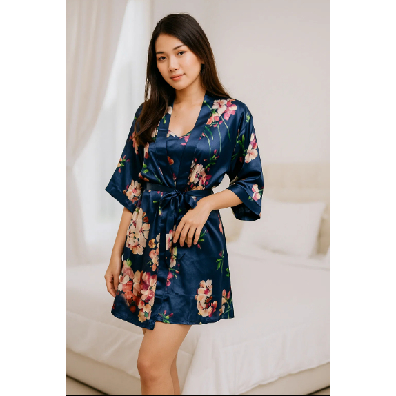 SA [Yesy Fashion] Kimono Lingerie 2IN1 Satin Premium Silk Baju Tidur Wanita Dewasa / Kimono Lingerie