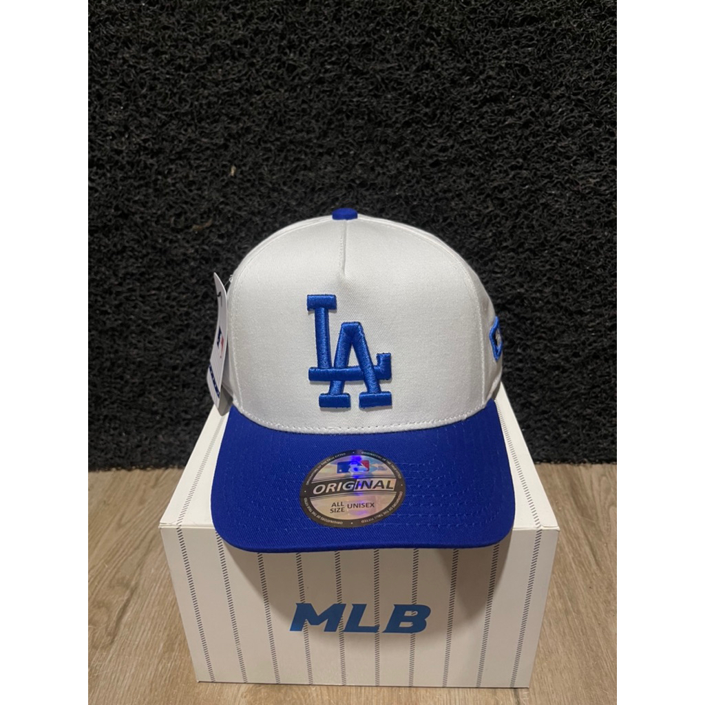 LA Biru Bahan Putih Visor Biru Topi Premium Pria Wanita MLB