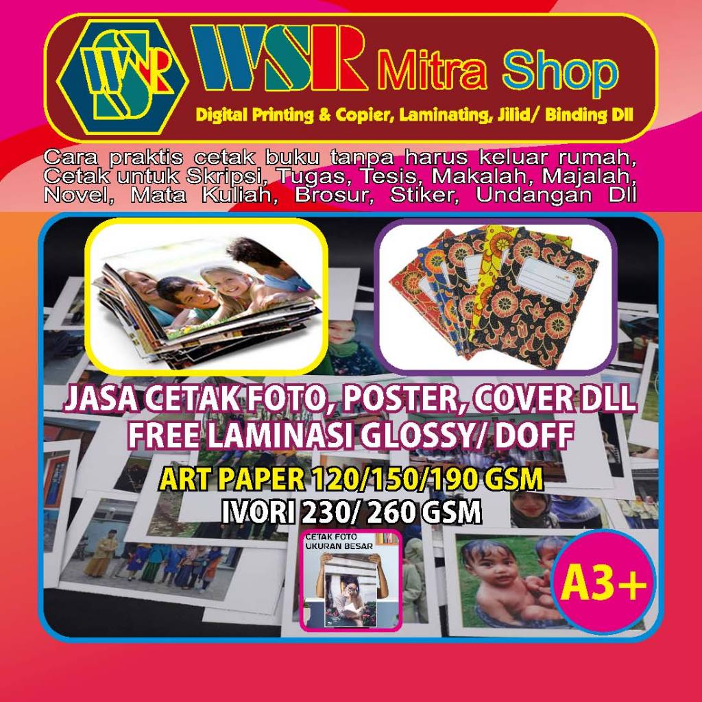 

JASA CETAK FOTO, COVER DLL FREE LAMINASI GLOSSY/ DOFF