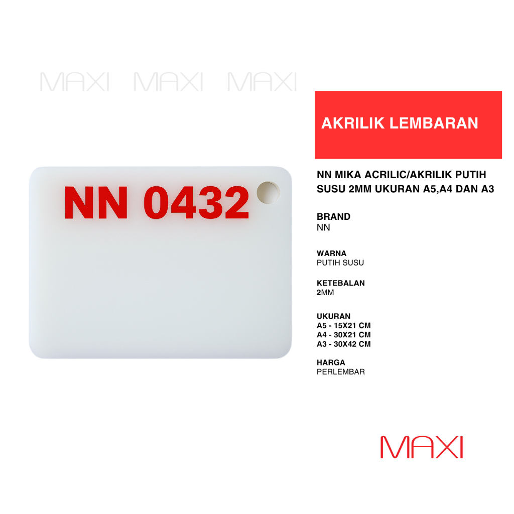 

NN Akrilik Acrylic Mika Casting Potongan 2 mm - A5/A4/A3 Warna Bening/Putih Susu