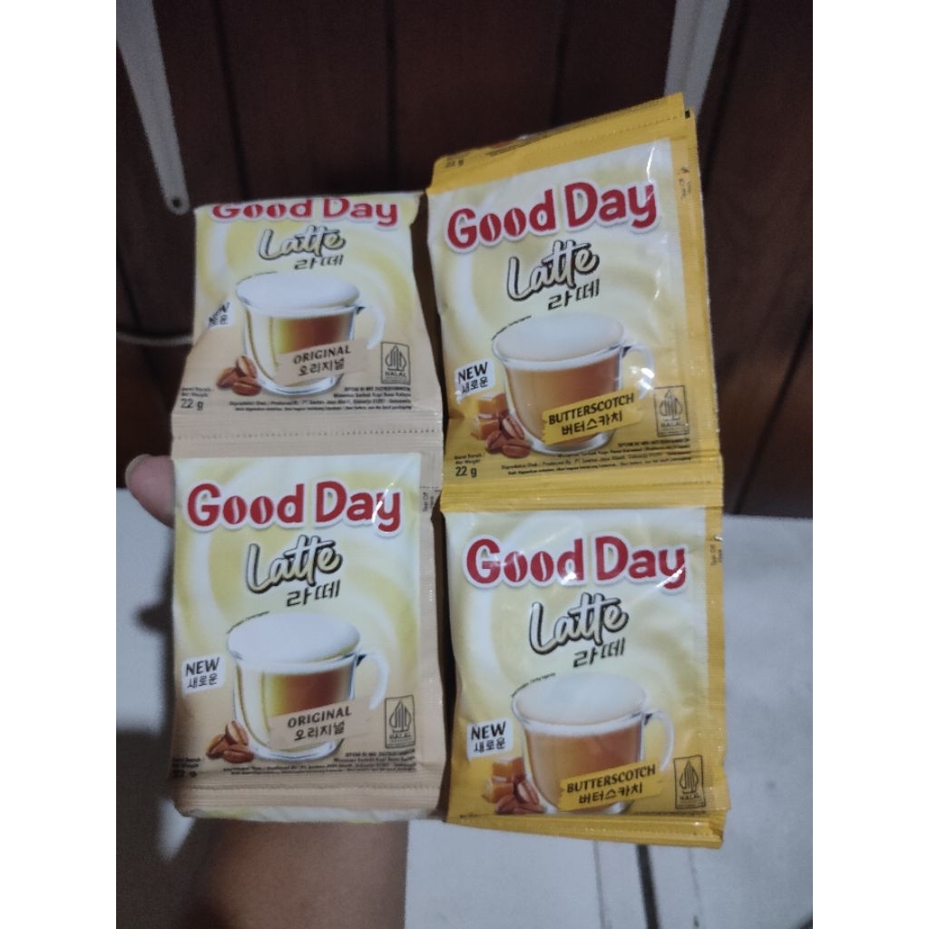 

good day latte original dan butterscotch 22gram 1 renceng isi 10 bungkus
