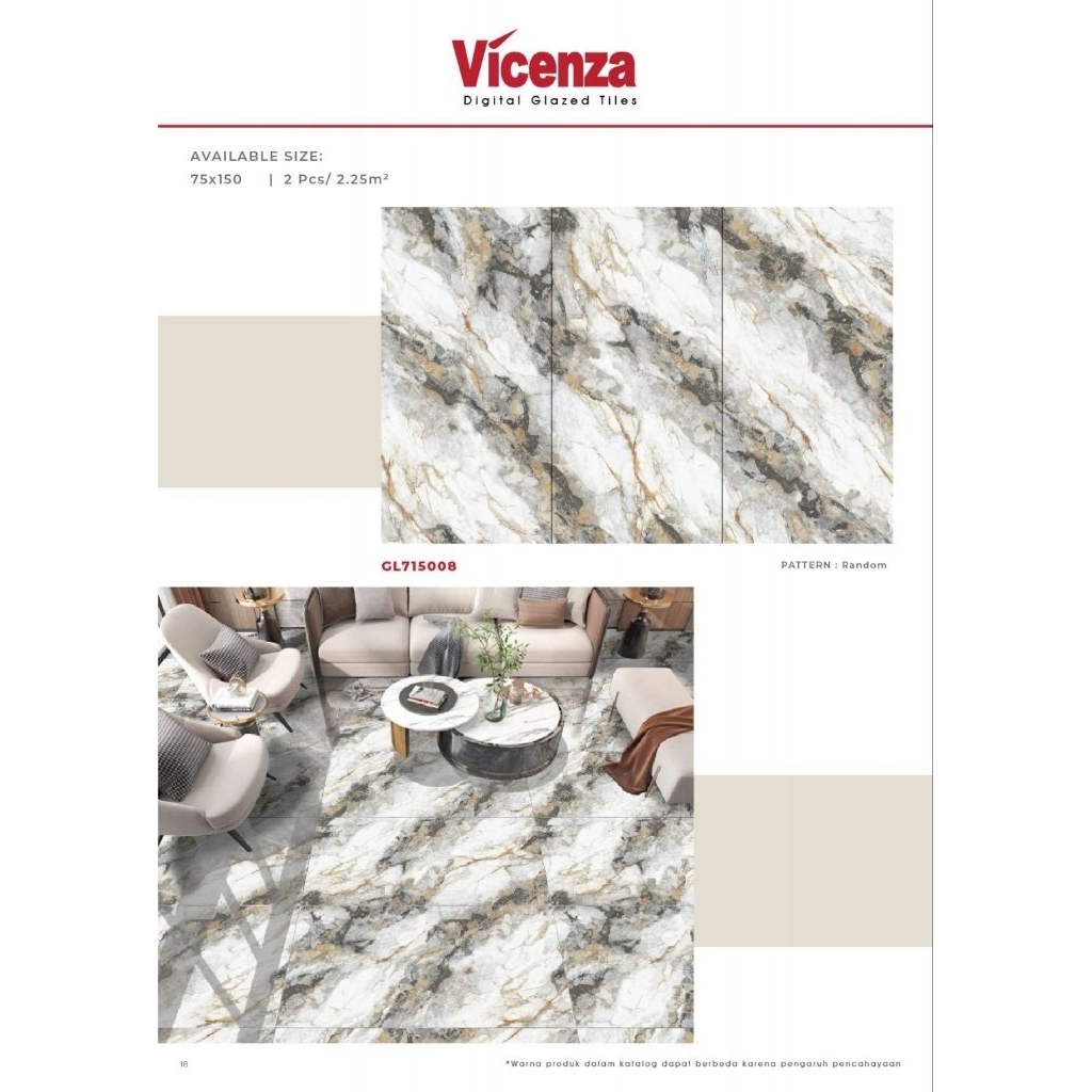 GRANIT MEREK VICENZA TYPE DIGITAL GLAZED TILES GL715008 UKURAN 75X150