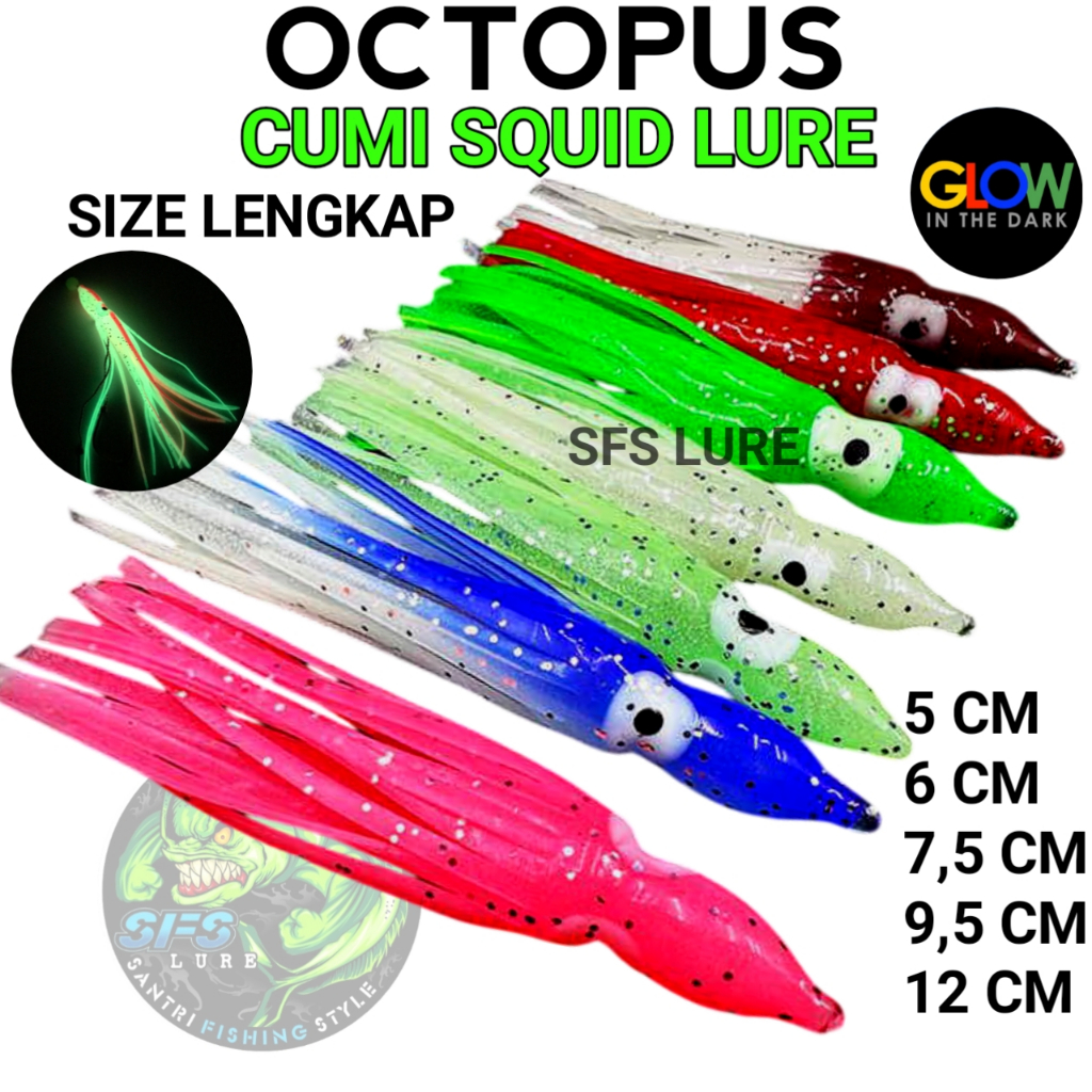 Skrit Rubber Squid cumi skirt cumi assist hook metal jig glow in the dark soft lure cumi umpan panci