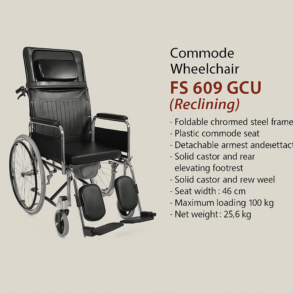 Kursi Roda GEA 3 in 1 FS 609GC / FS609GC / Kursi Roda Multifungsi Bisa BAB, Rebahan, Duduk Santai