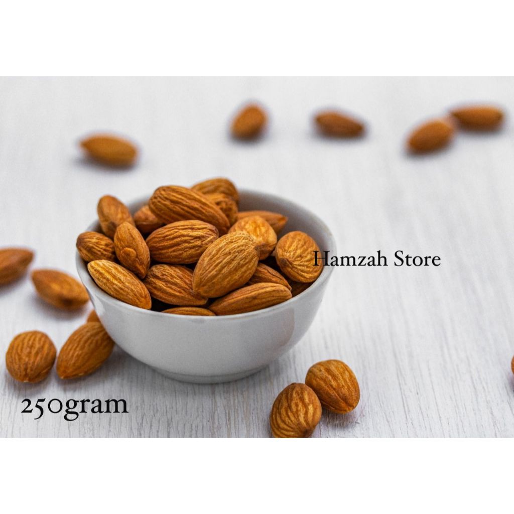 

Kacang Almond Panggang Premium Non Kulit Repack 250Gram | Kacang Almond Cemilan Sehat