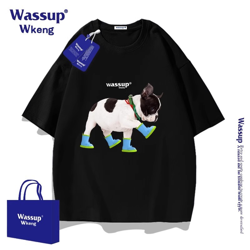 Kaus Motif Anjing Pitbull Prancis Amerika 2025 Musim Panas Pasang Merek Katun Murni Kasual All-Match