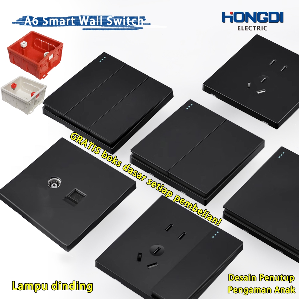 HONGDI Nicolo Black Hitam Tanpa Kotak /Stop Kontak/ Sakelar Saklar Rumah Hongdi Nicolo Gabungan