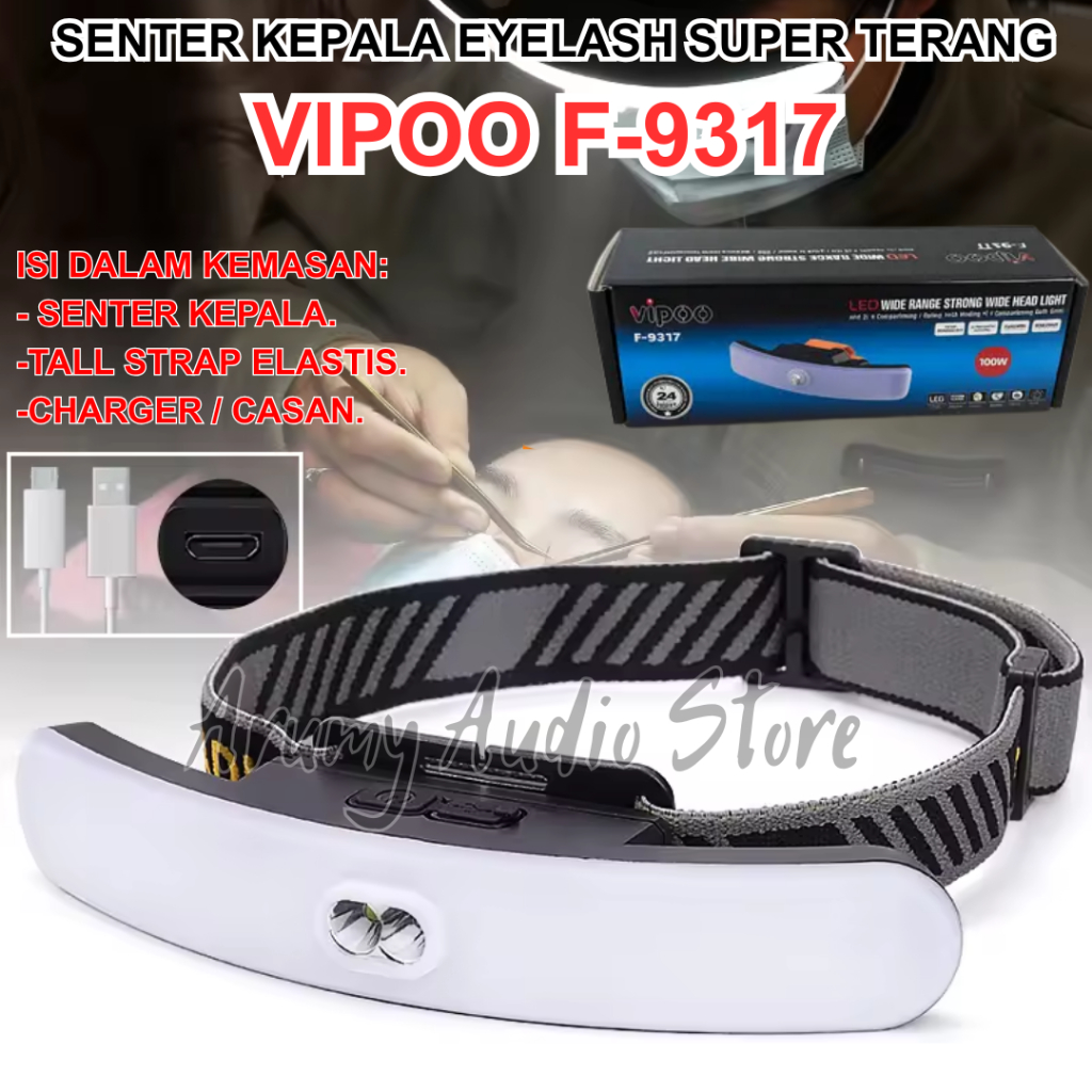 Senter Kepala Vipoo 100 Wat Super Terang Vipoo F-9317 Kapasitas Baterai 6000mah Tahan Hingga 24 Jam 
