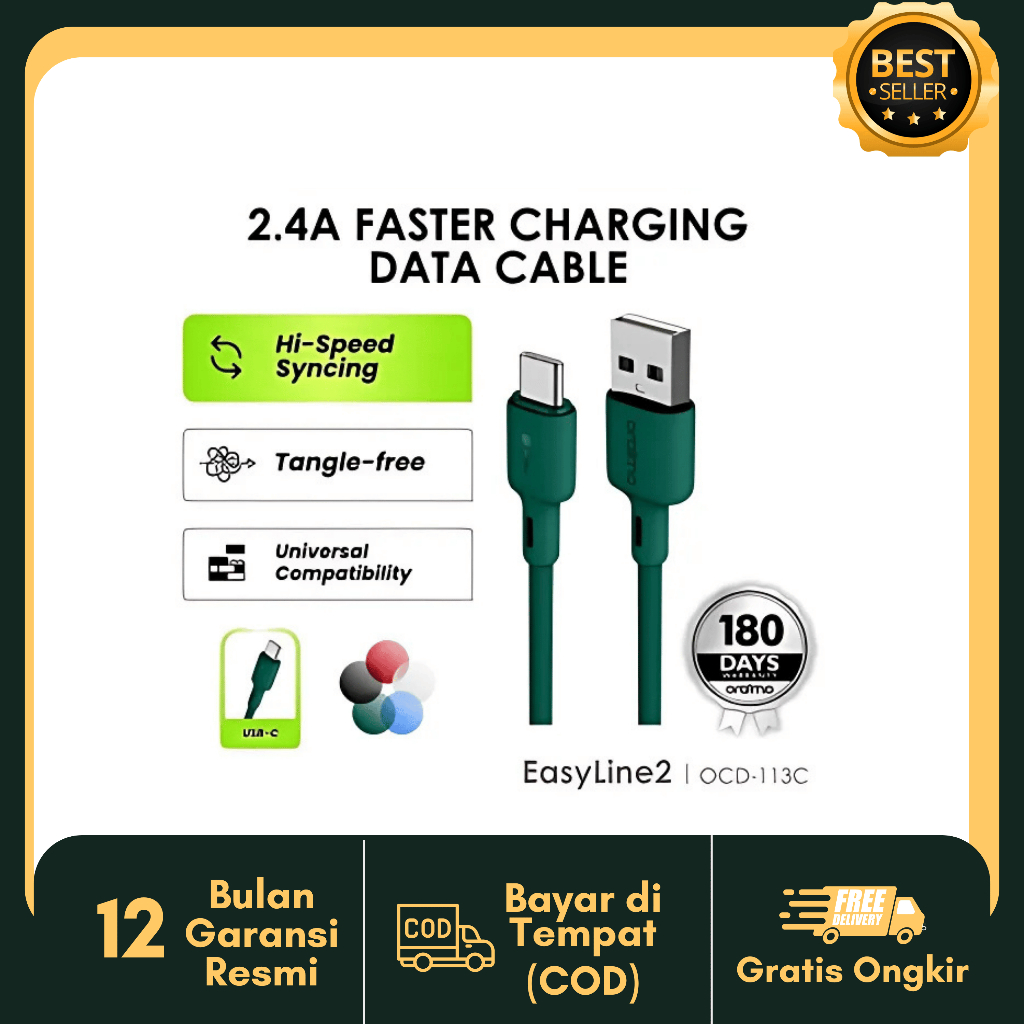 Oraimo Data Cable EasyLine 2 1M 2.4A Fast Charging OCD-113| -OCD-113M - OCD-113C- Original Oraimo