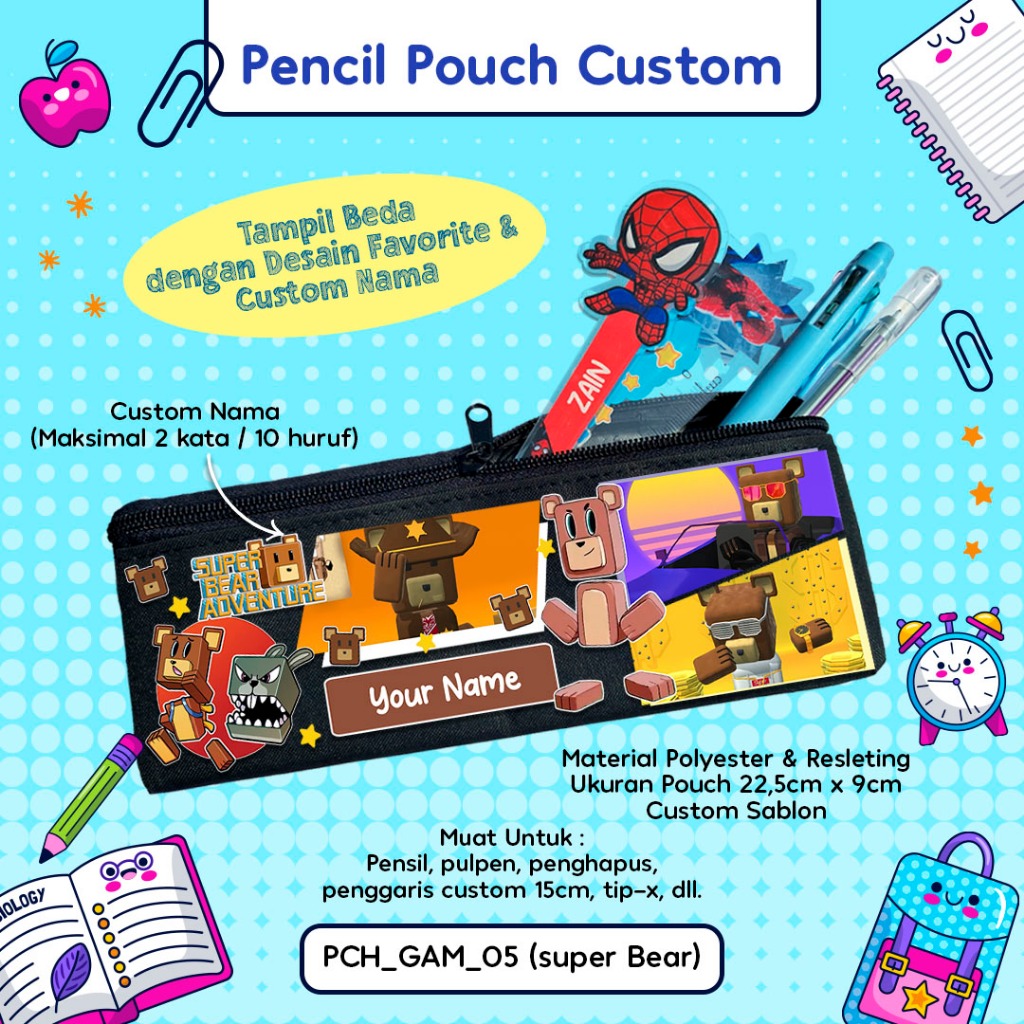 

Pencil Pouch Custom / Tempat Pensil Pouch Bisa Pakai Nama Tema Desain Game Anak Laki MINECRAFT , ROBLOX , STUMBLE GUYS, MLBB Kode PCH_GAM