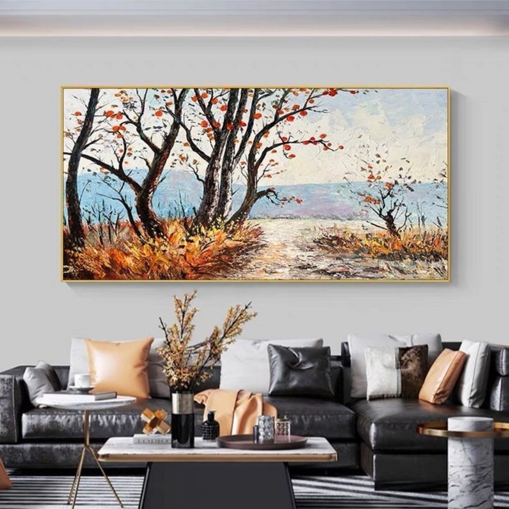 lukisan dinding minimalis modern pemandangan hutan