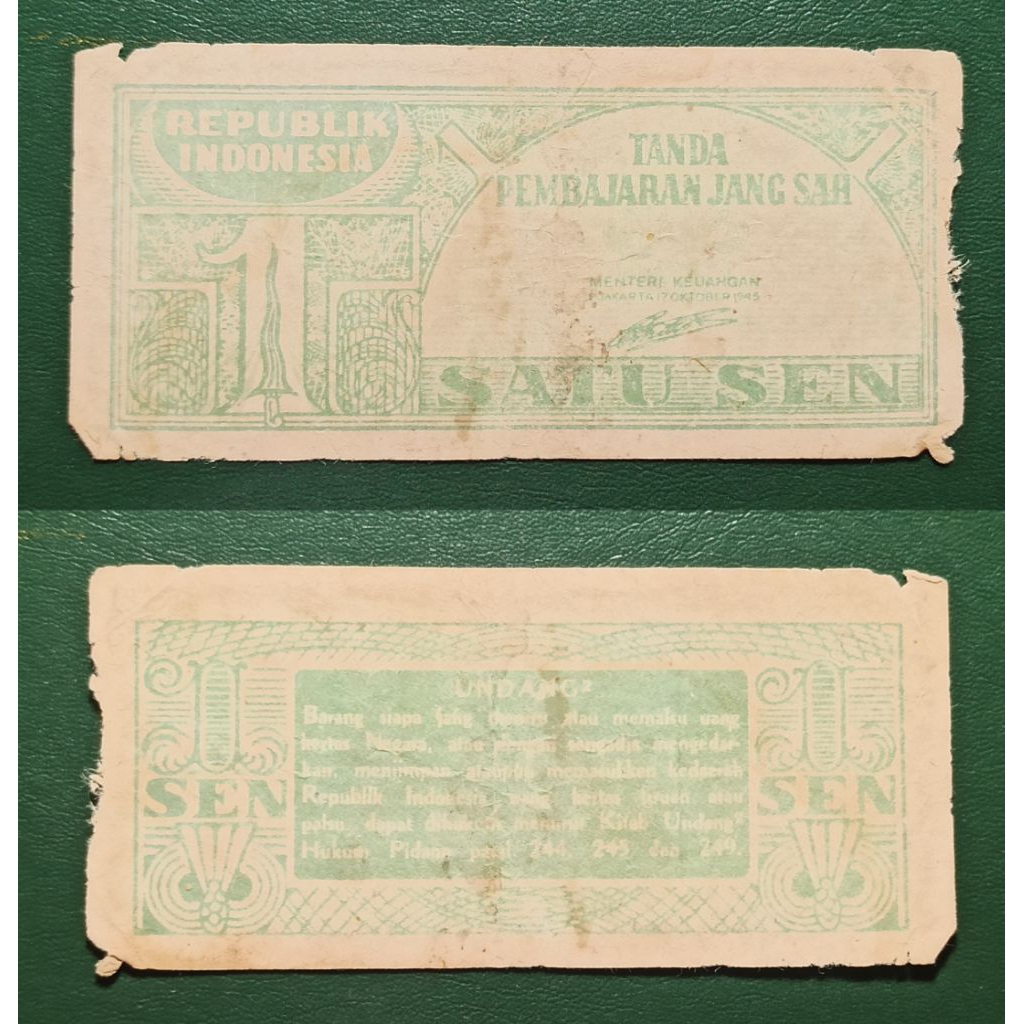 uang kuno Indonesia 1 sen tahun 1945 p1001