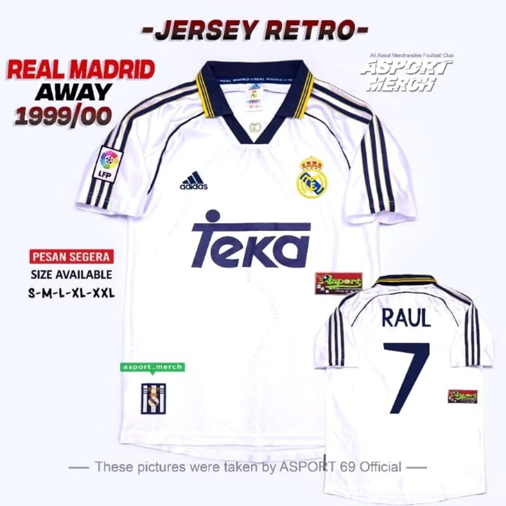 JERSEY BOLA RETRO MADRID HOME 1999 2000 TEKA WHITE