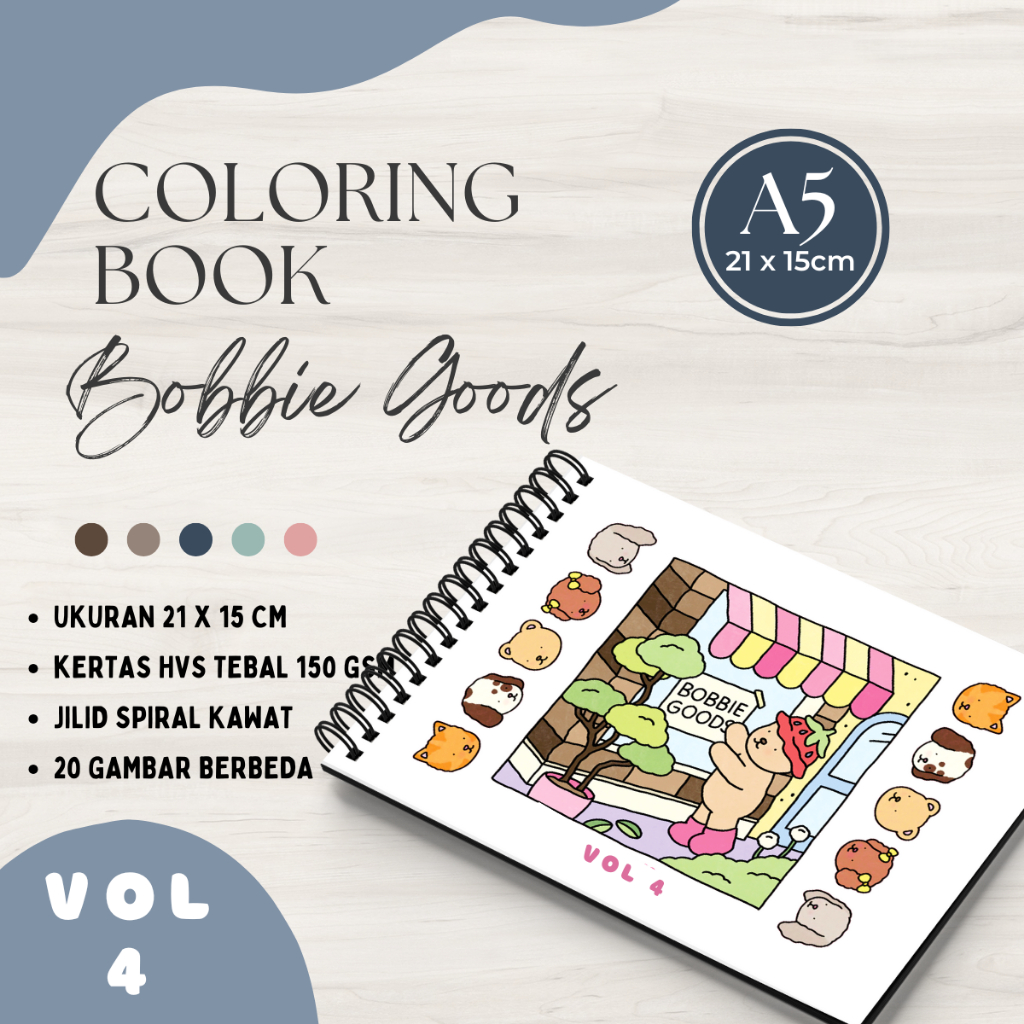 

Coloring Book Bobbies Goods Volume 4 / Buku Mewarnai A5 Hvs Tebal 150 gsm Healing Coloring Book 21 x 15 cm
