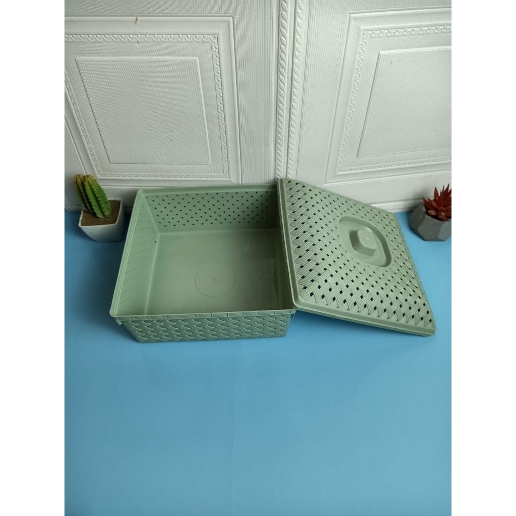 (6 PCS) Wakul Anyam Kotak Dengan Tutup | Wadah Berkat Hajatan Souvenir Besek Plastik