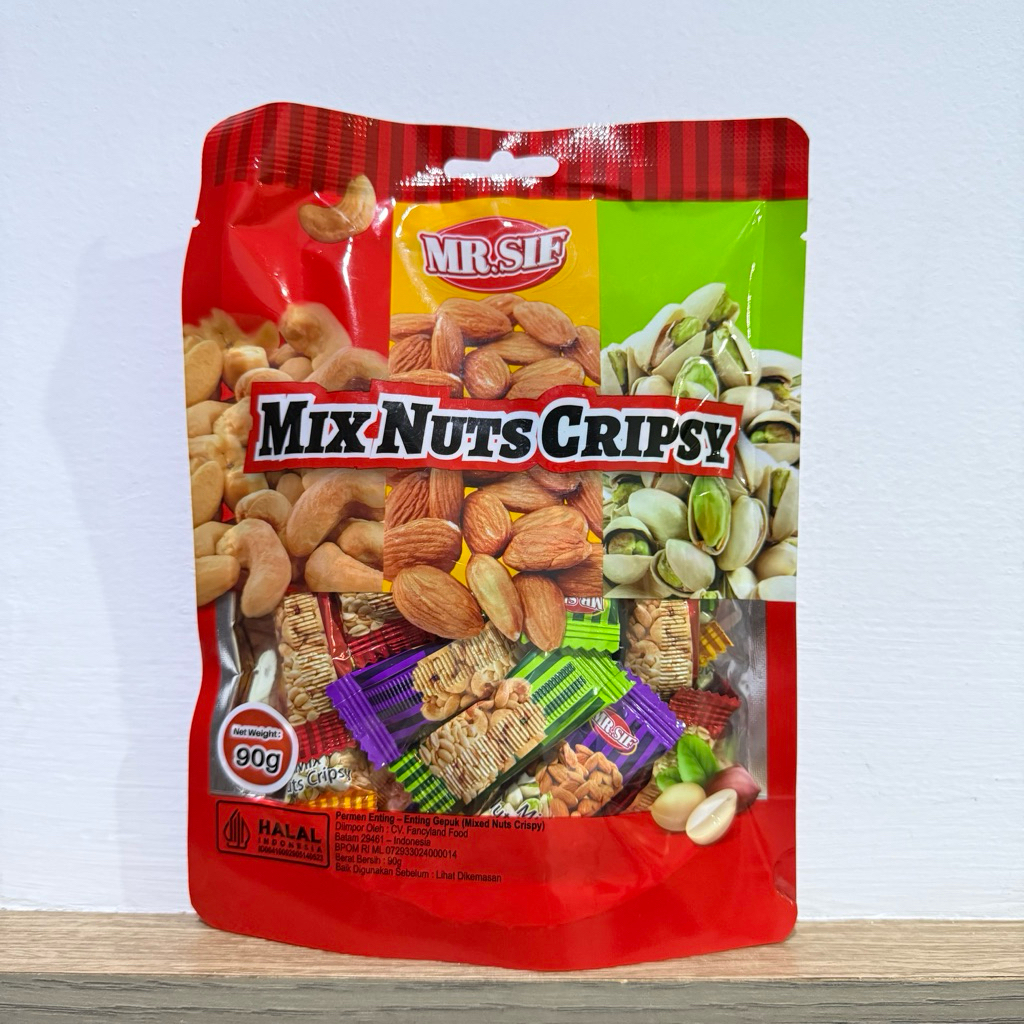 

MR. SIF MIX NUTS CRISPY 90GR KACANG CAMPUR 90GRAM PERMEN ENTING ENTING GEPUK