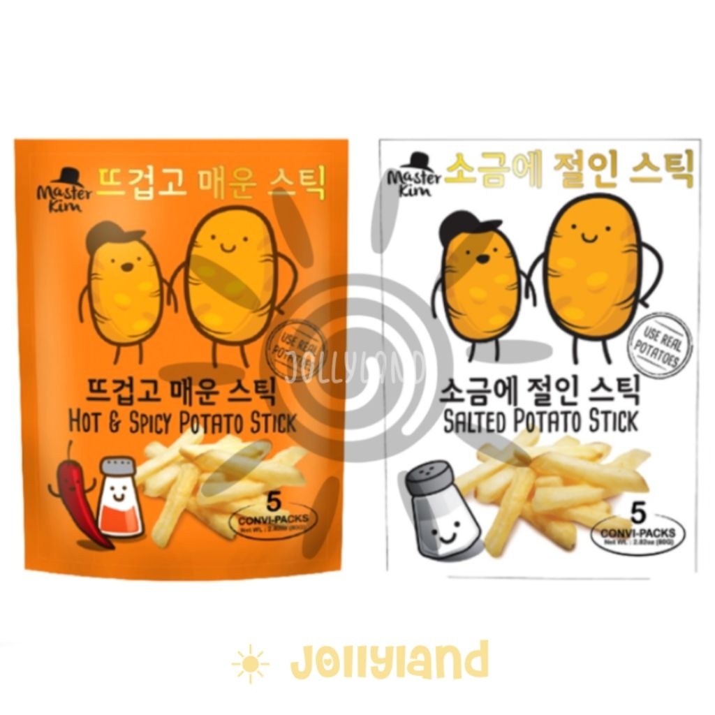 

Master Kim Potato Stick Salted, Hot & Spicy Stik Kentang Asin, Panas & Pedas 80g (isi 5 pcs @ 16g)