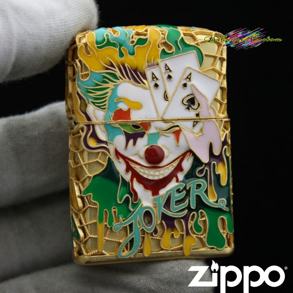 KOREK API ZIPPO JOCKER JACKET FULL SIDE ETCHING AND GLOW IN THE DARK RARE LIMITED ZIPPO 100% ORIGINA