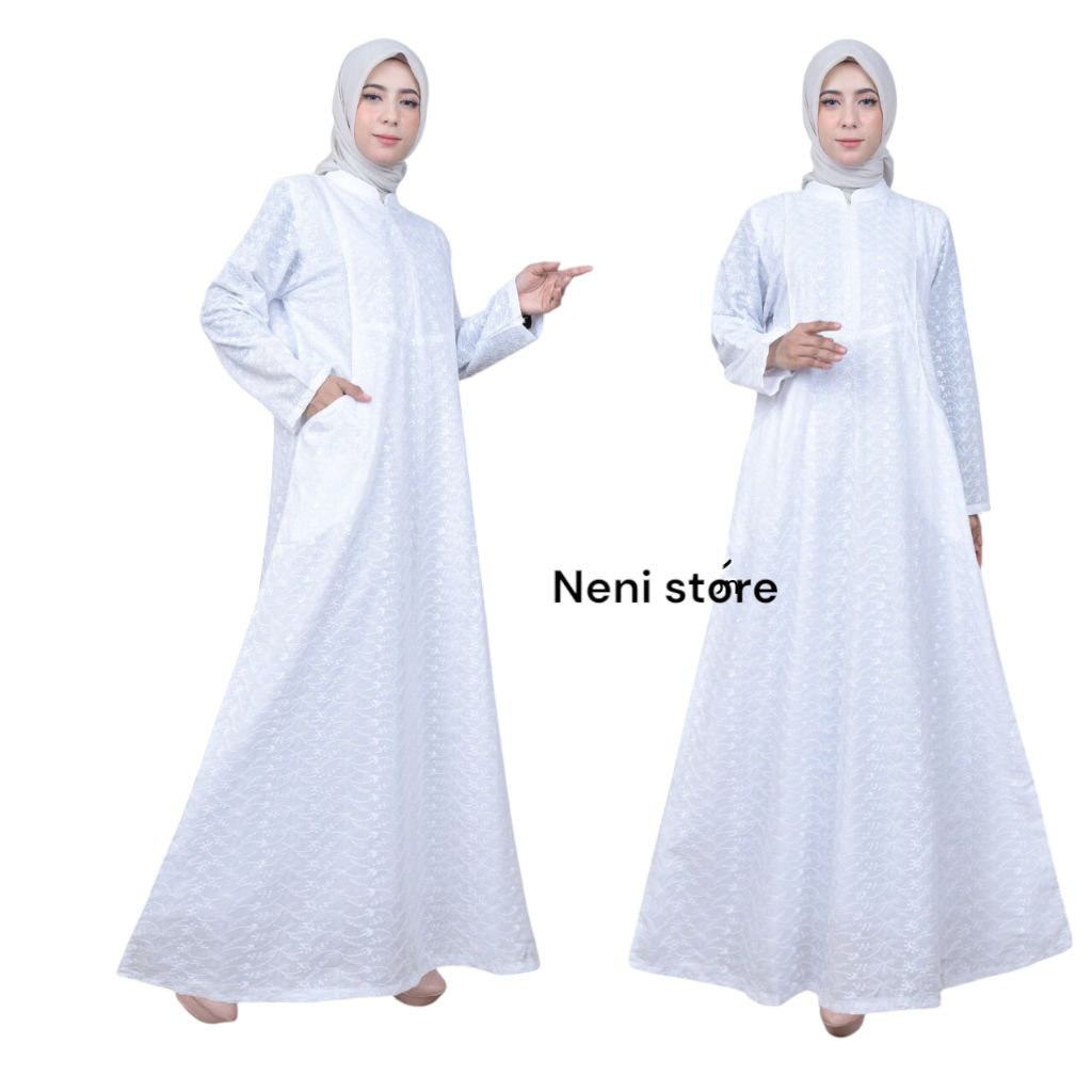gamis putih katun bordir
