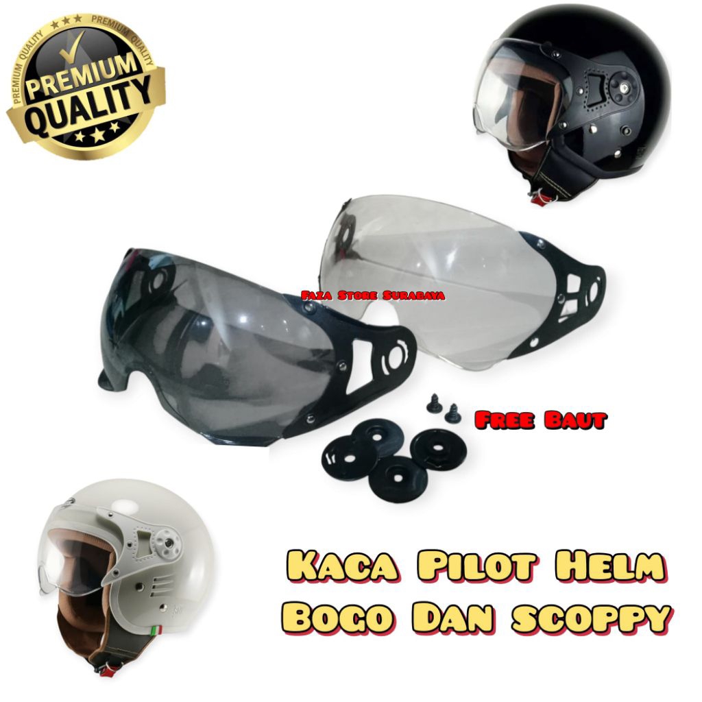 Promo Kaca Pilot Helm Honda Scoopy + kupingan+Baut Helm Bogo Pilot / Cakil HBC / Momo / Hijab Niels 