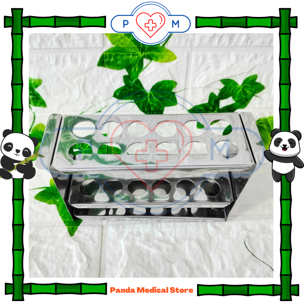 Rak / Tempat Tabung Reaksi Bahan Stainless Steel 12 Hole / Lubang