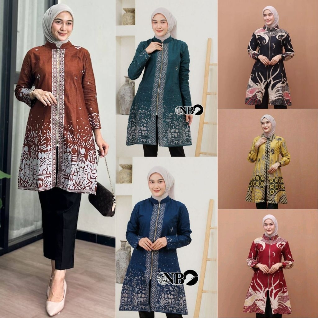 Tunik Batik (GMBATIK) - Baju Batik Tunik Wanita Modern Resleting Depan Support Busui Friendly