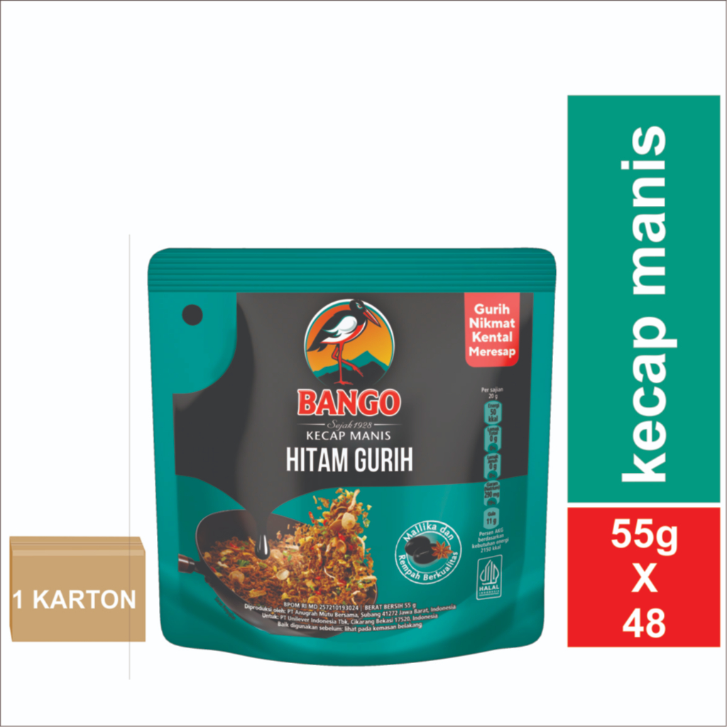 

BANGO KECAP MANIS HITAM GURIH 1 KARTON 48X55G POUCH
