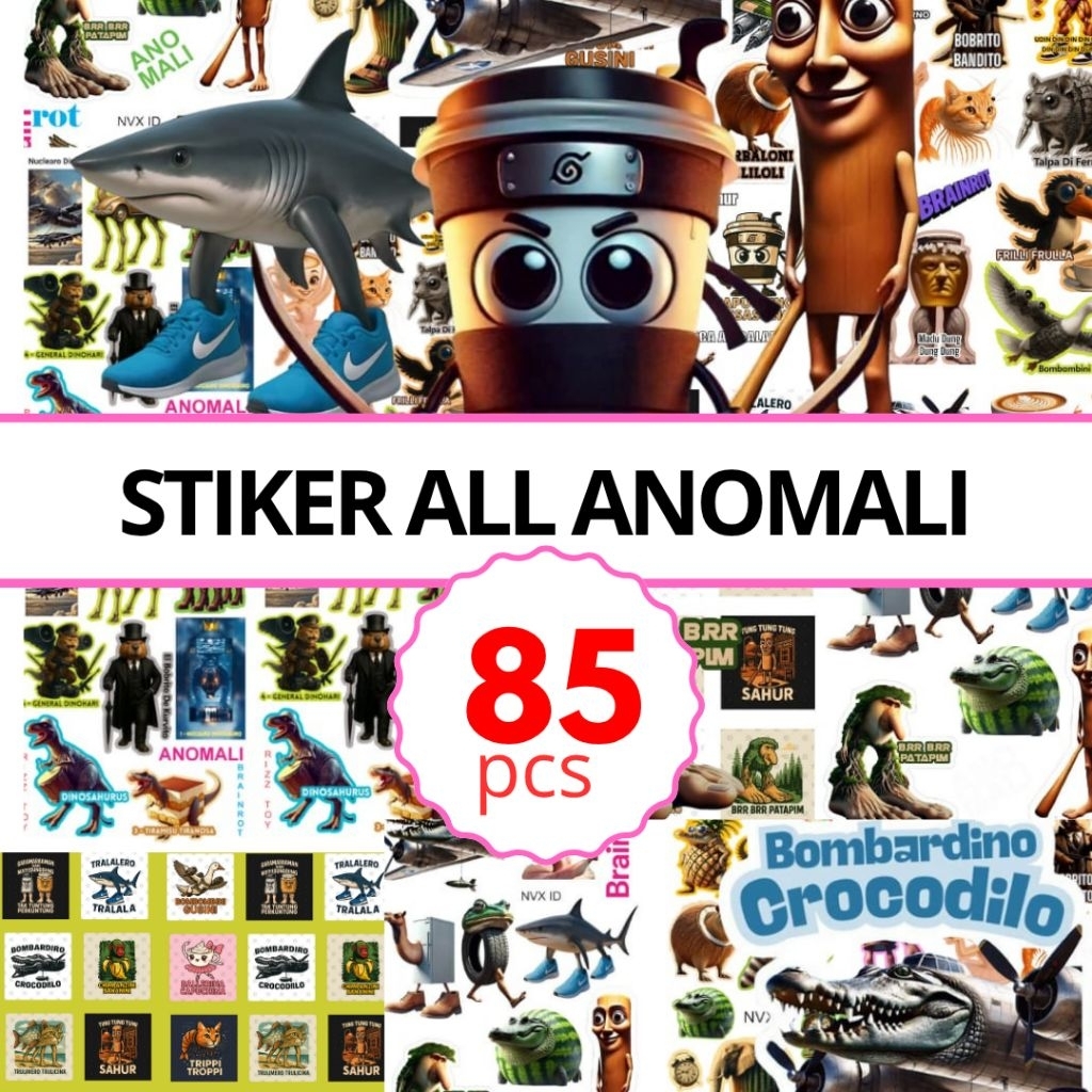 

STIKER ANOMALI Uk BESAR Tung Tung Sahur Balerina Crocodilo MOMO RAINBOW 4 Warna mix scrapbook jurnal