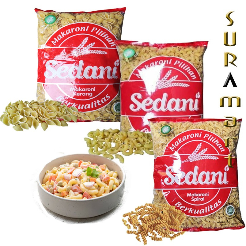 

(1 kg) SEDANI MAKARONI Mentah Pipa/Kerang/Spiral Kemasan Bogasari Macaroni Pasta Kilo Murah