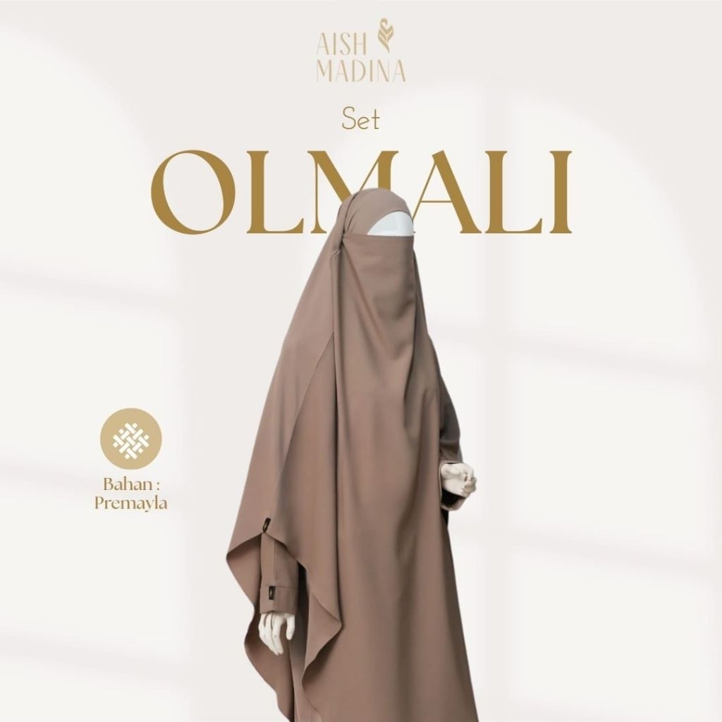 AISHMADINA Gamis Wanita Muslimah Bekerja  Olmali Set Bahan Premayla