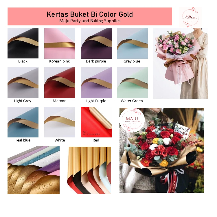 

(20 LEMBAR) Kertas Buket Bi-color GOLD / Flower Wrapping / Kertas Bunga / Flower Paper / Cellophane Paper