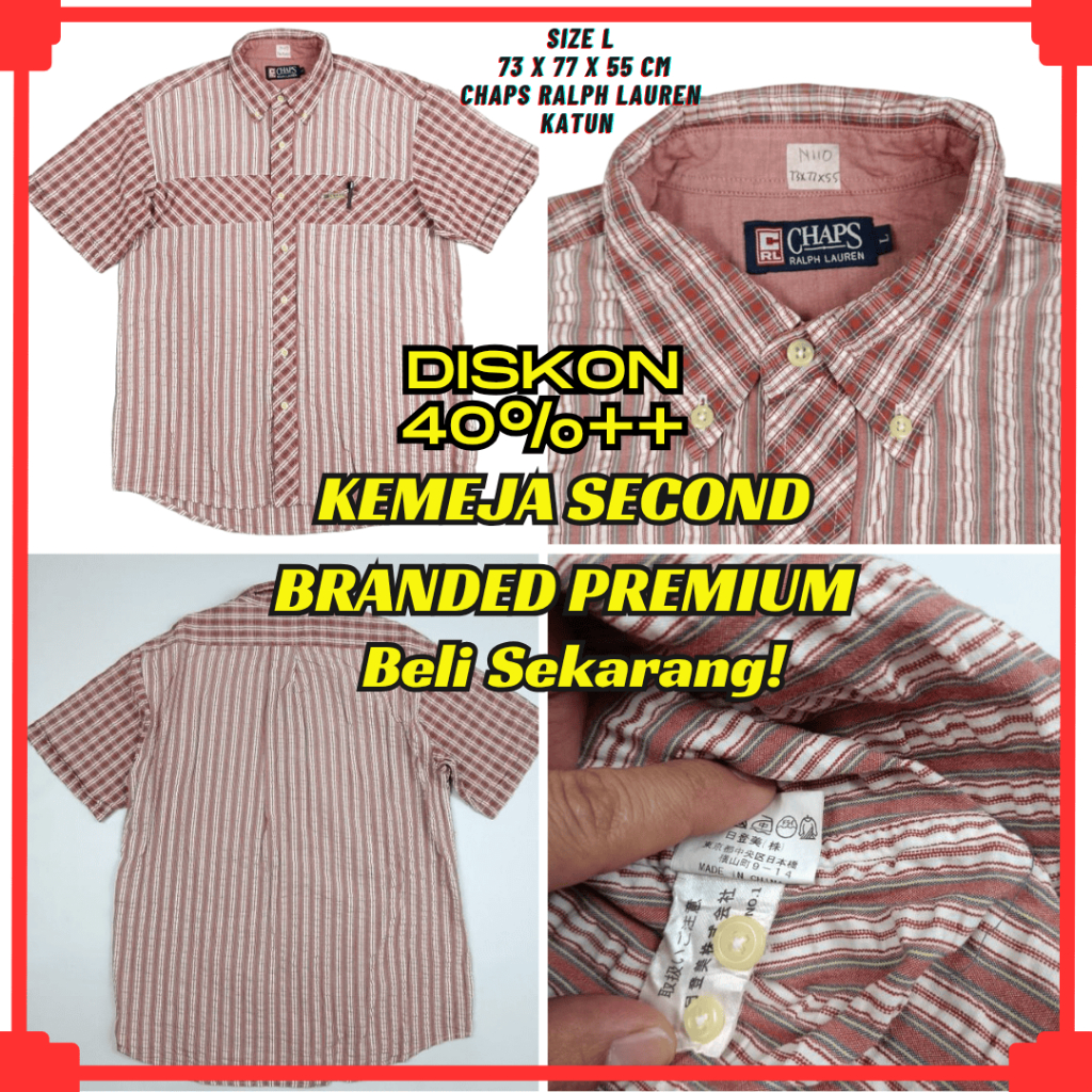 CHAPS RALPH LAURENT N110 Size L Kemeja Lengan Pendek Kemeja Casual Kemeja Second Kemeja Second Brand