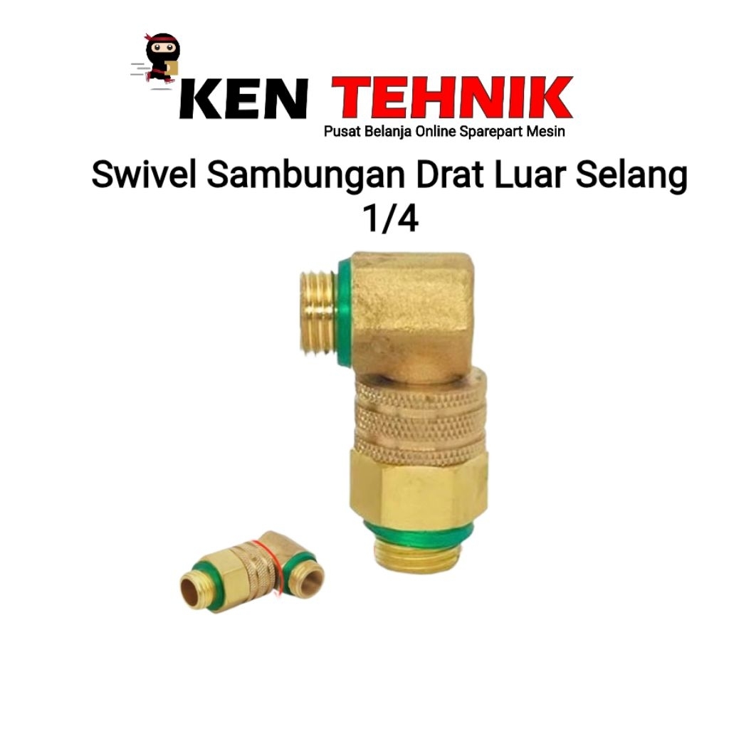 Swivel Sambungan Drat Luar Anti Kusut Selang 1/4 Kuningan