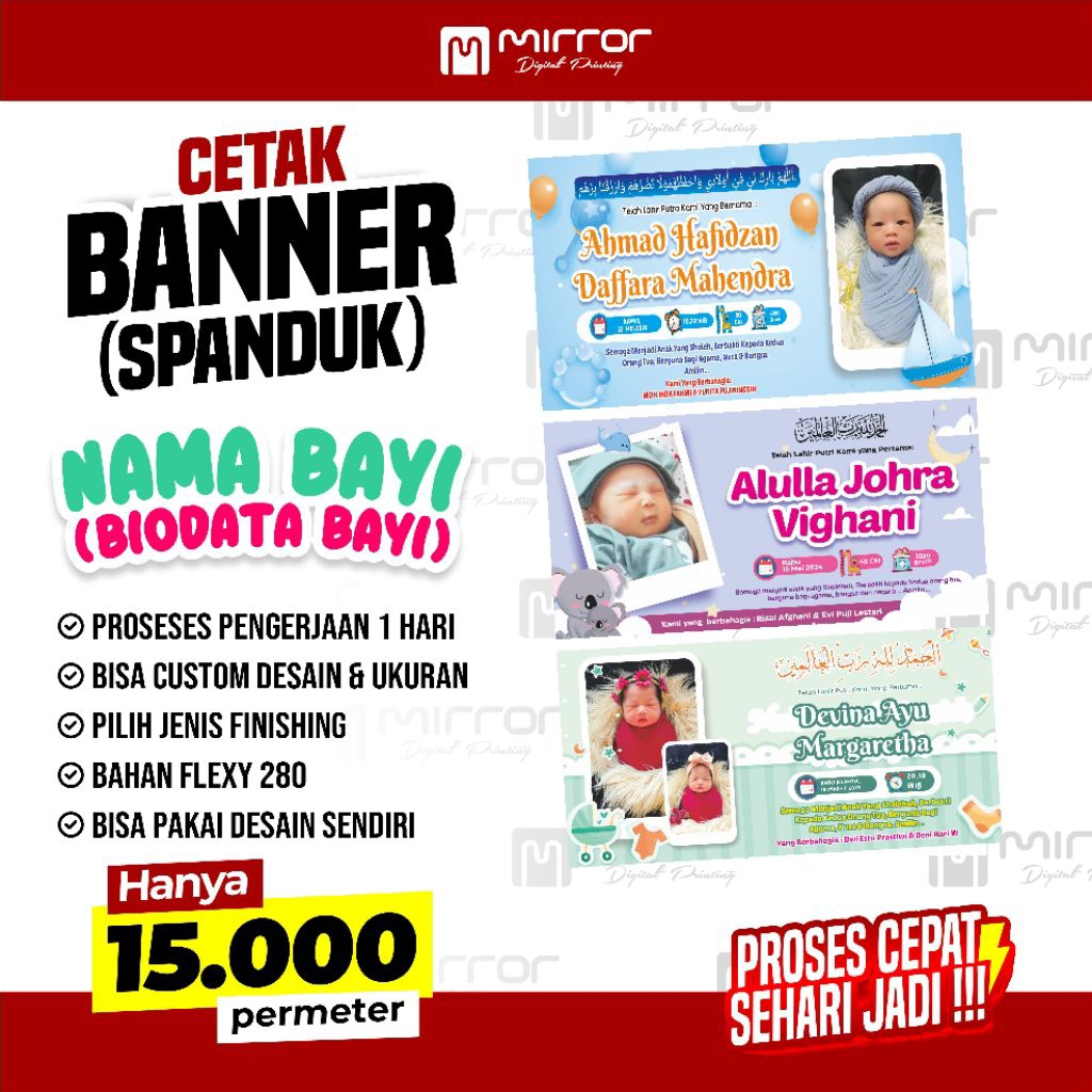 Banner|Spanduk Bayi | Biodata Bayi | Spanduk Nama Bayi / Banner Nama Bayi | Bebas Custom Desain
