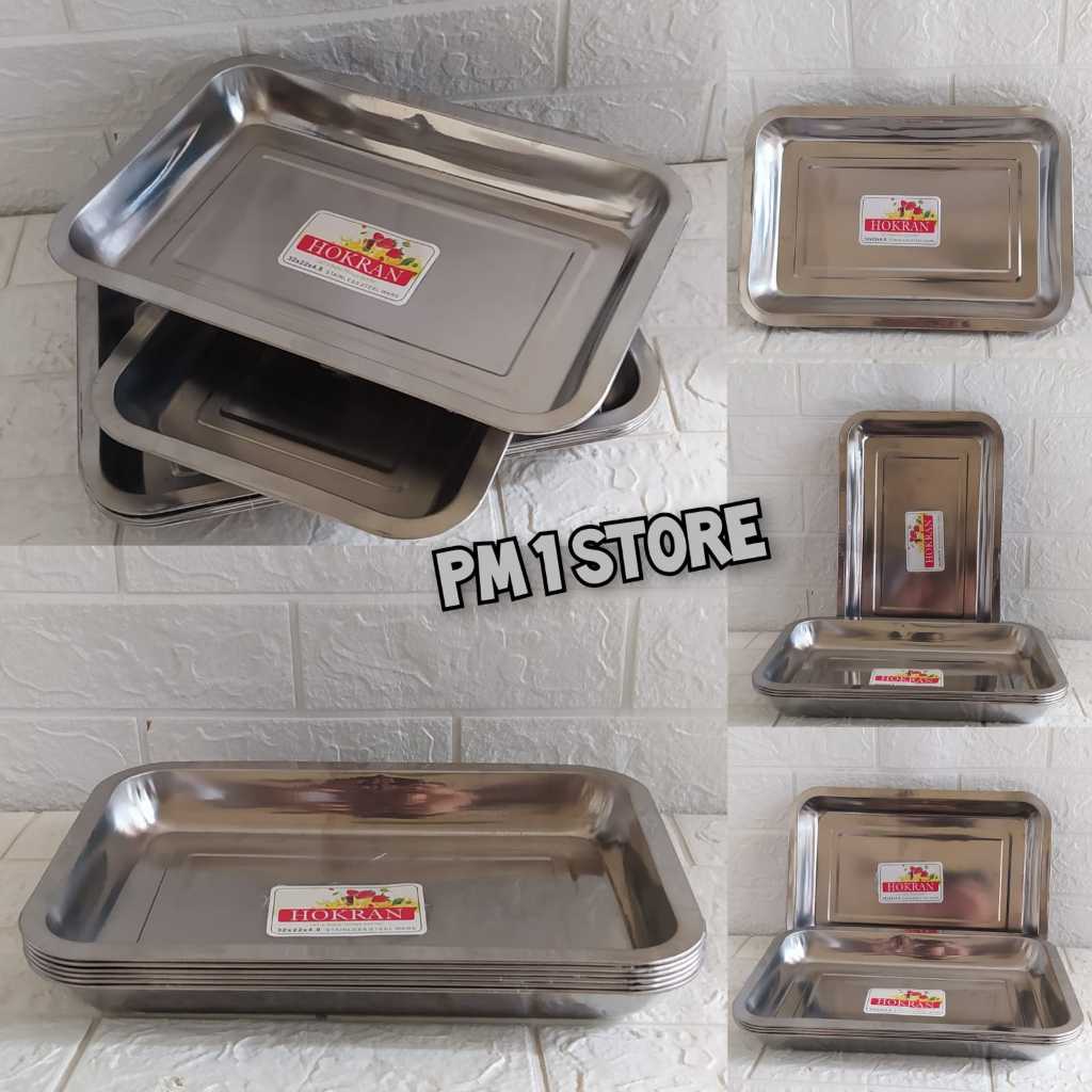 6pcs / 3pcs  Baki Nampan Stainless Wadah Tempat Makanan Lodor Persegi 32 cm