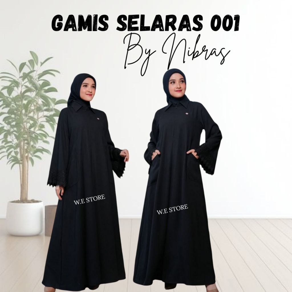 NIBRAS GAMIS SELARAS 001 BLACK GAMIS WANITA DEWASA ABAYA HITAM TERBARU