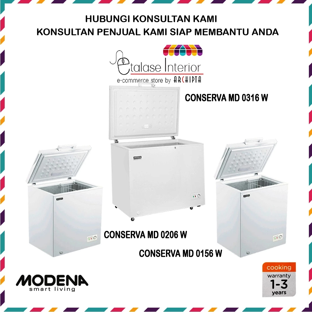Modena - CHEST FREEZER 1 Pintu 310, 205, 150 L Conserva MD 0316 W, MD 0206 W, MD 0156 W