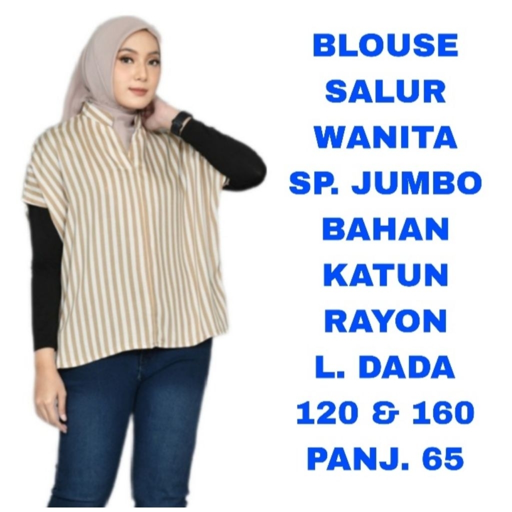 WK BLOUSE SALUR WANITA JUMBO LD. 120 SUPER JUMBO LD. 160 BAJU ATASAN GARIS GARIS MODEL TERBARU KEKIN